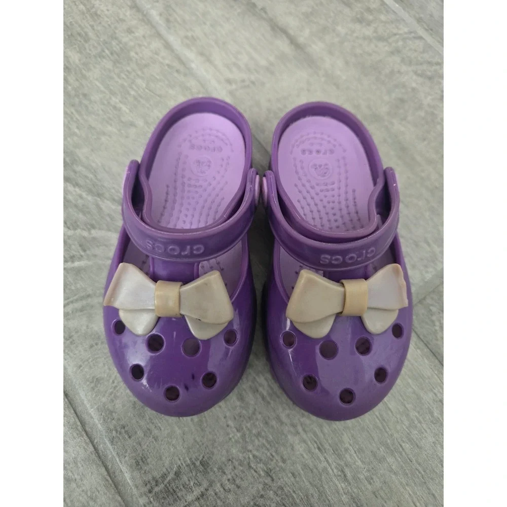 Crocs Carlie Purple Mary Jane Clogs Bow Detail Girls Toddler Size‎ C8